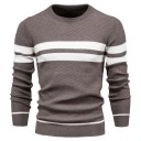 Herrtröja med lång ärm och rullkrage Slim stickad tröja med V-ringning Enfärgad med 3 vita ränder Varm Polyester Bomull Olika färger 13