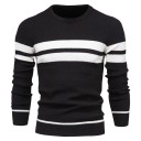 Herrtröja med lång ärm och rullkrage Slim stickad tröja med V-ringning Enfärgad med 3 vita ränder Varm Polyester Bomull Olika färger 11