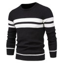 Herrtröja med lång ärm och rullkrage Slim stickad tröja med V-ringning Enfärgad med 3 vita ränder Varm Polyester Bomull Olika färger 8