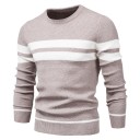 Herrtröja med lång ärm och rullkrage Slim stickad tröja med V-ringning Enfärgad med 3 vita ränder Varm Polyester Bomull Olika färger 9