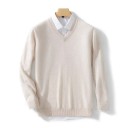 Herrtröja med lång ärm och V-ringning Enfärgad elegant stickad tröja Ull och elastiska fibrer Höst- och vintermode 25