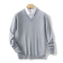 Herrtröja med lång ärm och V-ringning Enfärgad elegant stickad tröja Ull och elastiska fibrer Höst- och vintermode 9