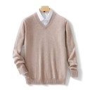 Herrtröja med lång ärm och V-ringning Enfärgad elegant stickad tröja Ull och elastiska fibrer Höst- och vintermode 28