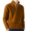 Herrtröja med polokrage och halv dragkedja Enfärgad stickad tröja med V-ringning Elegant höst- och vintertröja Olika färger 5