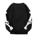 Herrtröja med skelettmotiv Lång ärm Enfärgad stickad tröja med O-hals Stilig mode för höst och vinter Polyester Flera färger 3