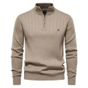Herrtröja med zip-up polokrage Lång ärm Enfärgad stickad tröja Elegant vintermode Bomull Lycra Bekväm tröja Flera färger 18