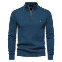 Herrtröja med zip-up polokrage Lång ärm Enfärgad stickad tröja Elegant vintermode Bomull Lycra Bekväm tröja Flera färger 14