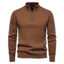 Herrtröja med zip-up polokrage Lång ärm Enfärgad stickad tröja Elegant vintermode Bomull Lycra Bekväm tröja Flera färger 16
