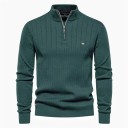 Herrtröja med zip-up polokrage Lång ärm Enfärgad stickad tröja Elegant vintermode Bomull Lycra Bekväm tröja Flera färger 17