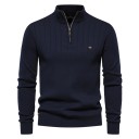 Herrtröja med zip-up polokrage Lång ärm Enfärgad stickad tröja Elegant vintermode Bomull Lycra Bekväm tröja Flera färger 15