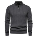 Herrtröja med zip-up polokrage Lång ärm Enfärgad stickad tröja Elegant vintermode Bomull Lycra Bekväm tröja Flera färger 19