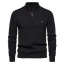 Herrtröja med zip-up polokrage Lång ärm Enfärgad stickad tröja Elegant vintermode Bomull Lycra Bekväm tröja Flera färger 1