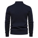 Herrtröja med zip-up polokrage Lång ärm Enfärgad stickad tröja Elegant vintermode Bomull Lycra Bekväm tröja Flera färger 3