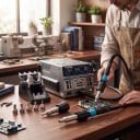 Hett luft reparationsstation 1300 W med temperatur 100–550 °C och flöde 1–200 l/min med 3 lägen och display i grå färg för reparationer av BGA 2