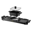 Hjem Røgfri elektrisk grill med gryde 2400 W 110 V Multifunktionel rektangulær grill med grillsæt To grillområder 73,5 x 26,5 x 19 cm 2