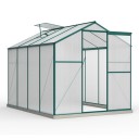 Hliníkový skleník se základnou střešním oknem a posuvnými dveřmi rozměr 253 x 190 x 200 cm z polykarbonátu 4 mm tmavě zelený na rostliny 1