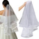 Hochzeitsvorhang Weiß Zweilagig Tüll Mit Besatz Haarklammer Eleganter Vorhang für die Hochzeit Junggesellenabschied Zubehör 3