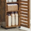 Hoge badkamerkast 30 x 40 x 167 cm met drie open planken en lamellen deuren in rustiek bruin houten decor 2