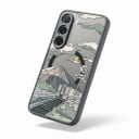 Holdbar magnetisk cover til Samsung Galaxy A35 Tegneserie landskab med tog og bjerg Trådløs opladning Sort ramme og orange knapper 5