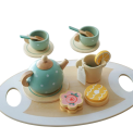 Holz-Teeservice für Kinder Blaue Set mit Kanne, Tassen und Zubehör Spielzeug für Kleinkinder Entwicklungs-Küchen-Spiel für Teeparty 7