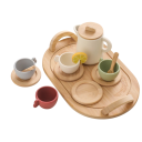 Holz-Teeset für Kinder Montessori Teekanne mit 4 Tassen, Untertassen und Löffeln BPA-frei Lernspielzeug Küchenset für Rollenspiele 3