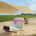 Hordozható karaoke hangszóró vezeték nélküli mikrofonnal Éneklés elnyomás Bluetooth 5.3 DSP hangzás LED effektek Akár 10 órás akkumulátor-üzemidő Kábelek nélküli éneklés 3