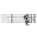 Horizontální držák na 6 rybářských prutů nástěnný stojan cca 37,1 × 5,8 cm plastový černý organizér na pruty do dílny nebo garáže 2