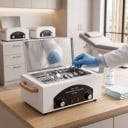 Horkovzdušný sterilizátor nástrojů 300 W Suchá tepelná sterilizace do 220 °C 2230 ml Nerezová vanička Bílý Pro kadeřnictví a kosmetiku 6