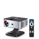 HORLAT projektor Google TV Full HD 1080p és 4K dekódolással 25,7 x 22 x 11 cm Android 11 Autofókusz és forgatható állvány Ezüst-fekete Otthoni mozi 2