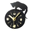 Horloges analogiques magnétiques pour réfrigérateur avec silhouette de chat Cadran noir avec motifs de cuisine dorés Ouverture pour accrochage Taille 1