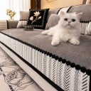 Housse de canapé avec bord contrastant 90 x 210 cm Tissu en chenille antidérapant Pour toutes les saisons sur canapé et divan dans le salon 4