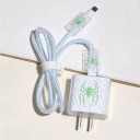 Housse de protection en silicone pour chargeur et câbles avec motif de toile d'araignée Couverture transparente avec araignée colorée Protection 3