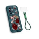 Housse en silicone avec attache pour poignet Samsung Galaxy A36 5G Résistante Motif cerises et nœuds Tissu vert foncé Protection de l'appareil photo 1