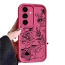 Housse en silicone résistante pour mobile Samsung Galaxy A37 S avec dessin de roses et de fleurs Cadre surélevé autour de l'appareil photo Contour surélevé Boutons latéraux protégés 5