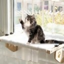 Houten ligbed voor katten op het vensterbank en bedframe 50 x 38 cm Zachte pluche hoes Verstelbare houders Witte ligstoel voor katten 2