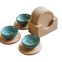 Houten onderzetters voor dranken met houder hittebestendige onderzetters voor mokken afmetingen 10,6 × 6,7 × 5,6 cm massief noten- en beukenhout 4