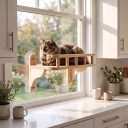 Houten platform voor katten op het raam met leuning 40 x 32 cm Zuignappen zonder boren Massief hout Uitzichtplank voor glas en gladde muren 6