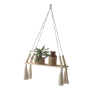 Houten wandplank 35 x 56 cm Hangende plank met touw, houten kralen en franjes Boho decoratie 1