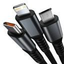 Hurtigopladende Lightning-datakabel 3 i 1 1,2 m USB A til USB C + Micro USB + iPhone Lightning 100W 5A flettet mobiltelefonkabel 5