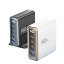 Hurtigoplader 140W USB GaN adapter 2× USB A og 3× USB C med LED display EU stik oplader flere enheder samtidigt kabel inkluderet 3