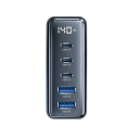 Hurtigoplader 140W USB GaN adapter 2× USB A og 3× USB C med LED display EU stik oplader flere enheder samtidigt kabel inkluderet 5