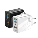 Hurtigoplader 65W rejseadapter 3× USB A og 2× USB C porte PD-opladerhoved 100-240V opladning af 5 enheder samtidigt 2