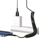 Hurtigopladningskabel til bil 66W USB C og USB A 1m teleskopisk fjederkabel 5A Type C pull-up datakabel til Android-enhed 4