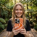 Husă cu două straturi pentru iPhone 16e Model retro cu dungi ondulate Portocalie și roz pudrat Rezistentă la căderi și zgârieturi Pentru utilizare 5