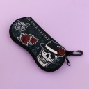 Husă de ochelari 17,9 x 8,5 cm cu cranii Fermoar și carabină Motiv elegant de craniu pentru purtare zilnică și Halloween 1