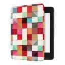 Husa flip colorată de 6 inch pentru Kindle de generația a 10-a 2019 cu model geometric de pătrate și triunghiuri colorate și cu curea și folie 1