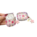Husă modernă pentru AirPods Pro 2 cu model floral, breloc, protecție împotriva zgârieturilor, șocurilor și prafului, acces ușor la porturi 4