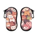 Husă neagră pentru ochelari 17,9 x 8,5 cm cu motiv de pisică din desene animate Fermoar cu carabină pentru agățare Protecție pentru ochelari 2
