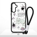 Husă transparentă cu mânere pentru încheietura mâinii Samsung Galaxy A26 5G Rezistent Motiv de pisică cu fundițe și ceașcă Margini negre Protecție 1