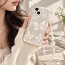 Husa transparentă pentru Samsung Galaxy A16 5G cu design de fluturi și lanț din perle Margine ridicată în jurul camerei Husa rezistentă pentru mobil în mână 3